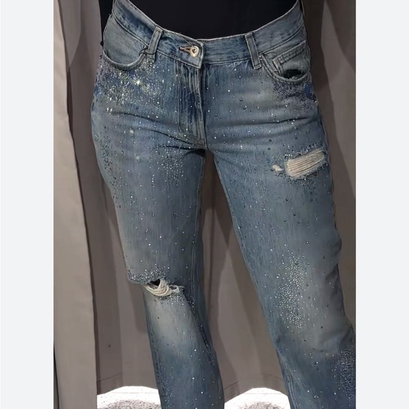 Zara Denim - Zara NWT ripped wide leg rhinestone sequin jeans 6688/211